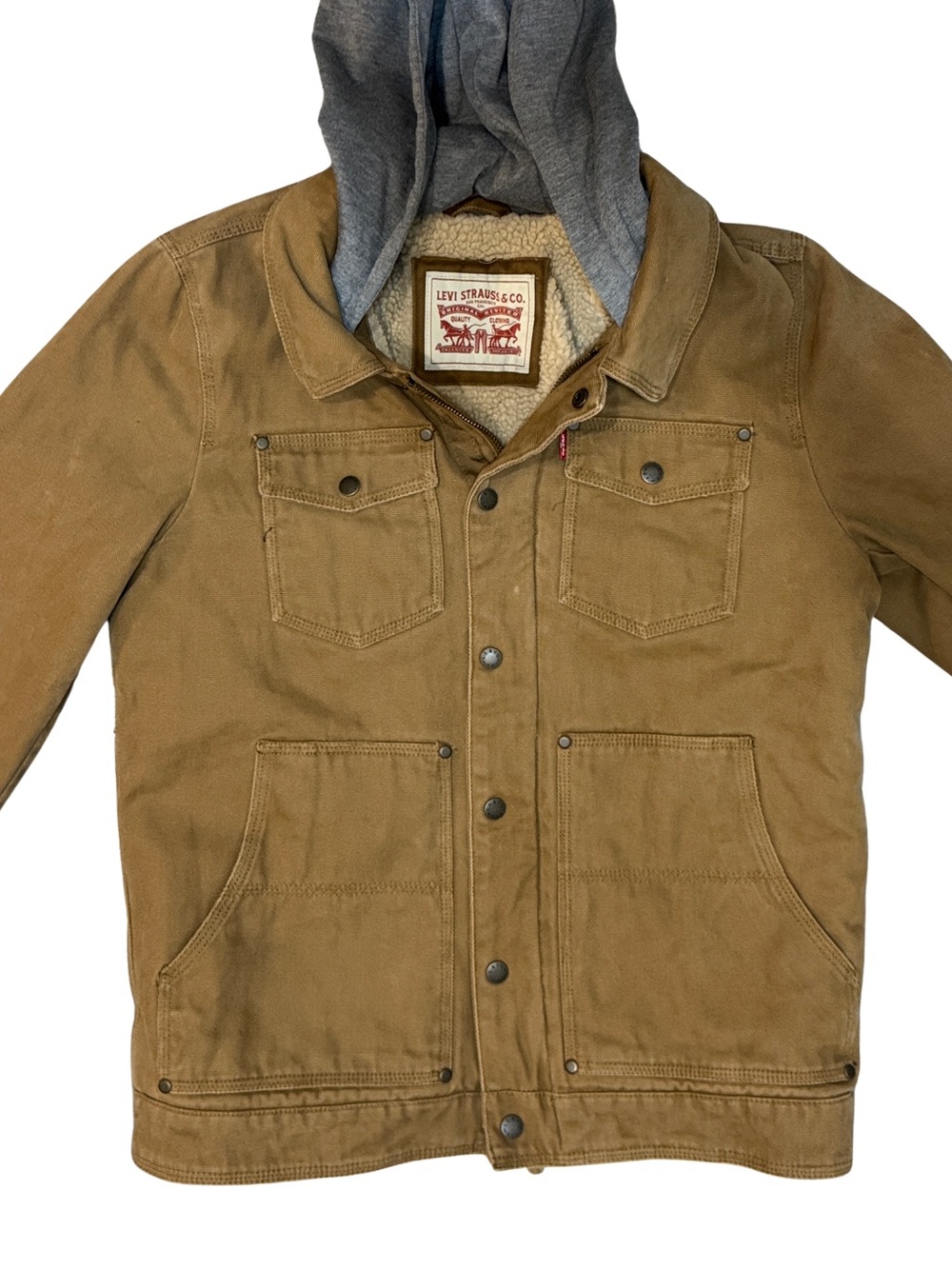 Levi's Men’s Tan Hooded Sherpa-Lined Trucker Utility Jacket